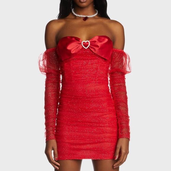 Dolls kill Love Permanent Plus One Mini Dress Red Glitter Medium Never Worn! - Picture 1 of 12
